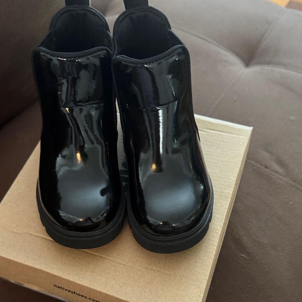 Native Shoes Shiny Black Ankle Boots